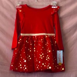 Cat & Jack red with stars long sleeve girls dress, size 2T, nwt